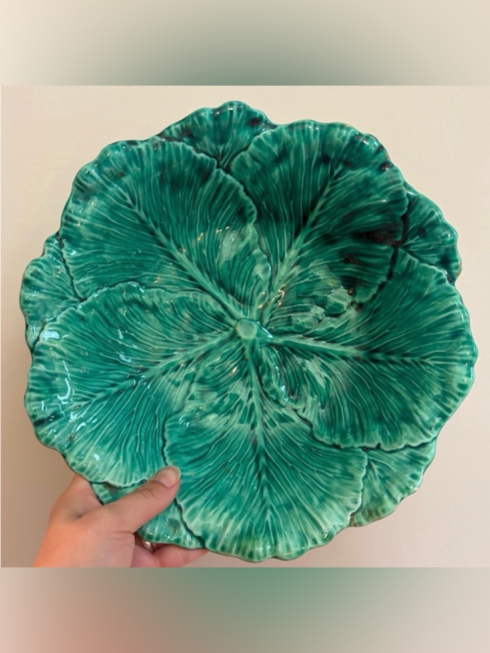 Vintage Trademarked Greenware Cabbageware Cabbage Leaf Serving Bowl Kitchenware